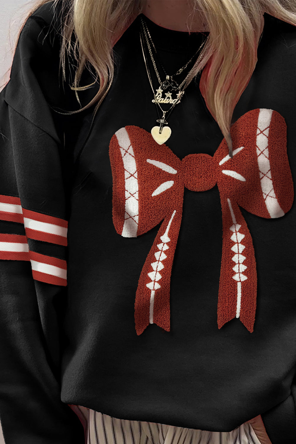 Black Varsity Football Bow Baggy Sweatshirt