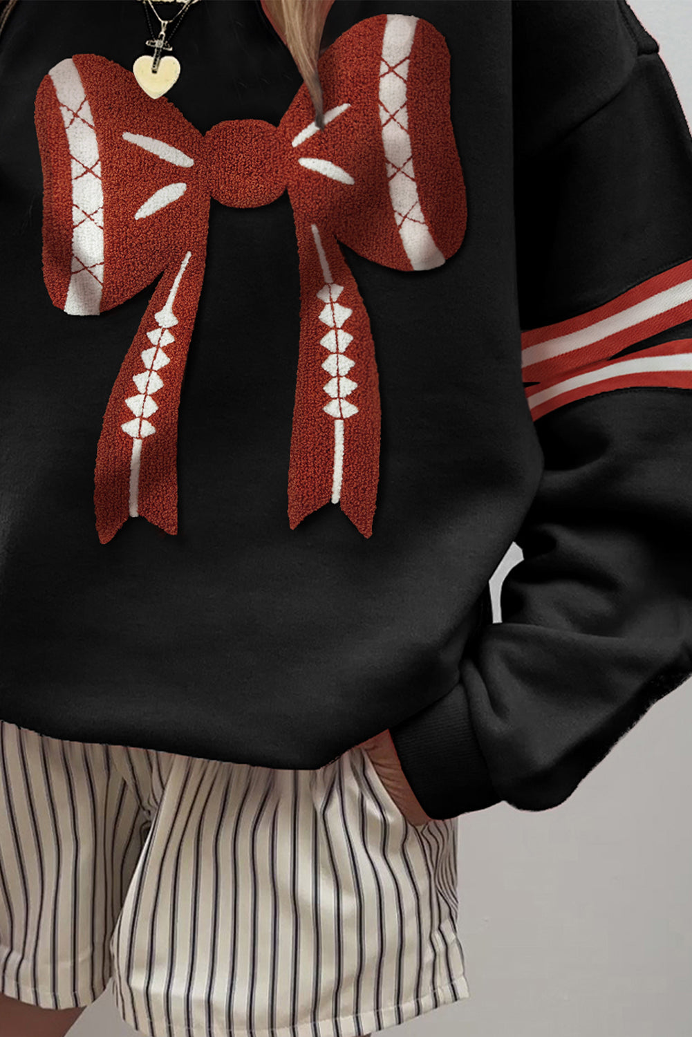 Black Varsity Football Bow Baggy Sweatshirt