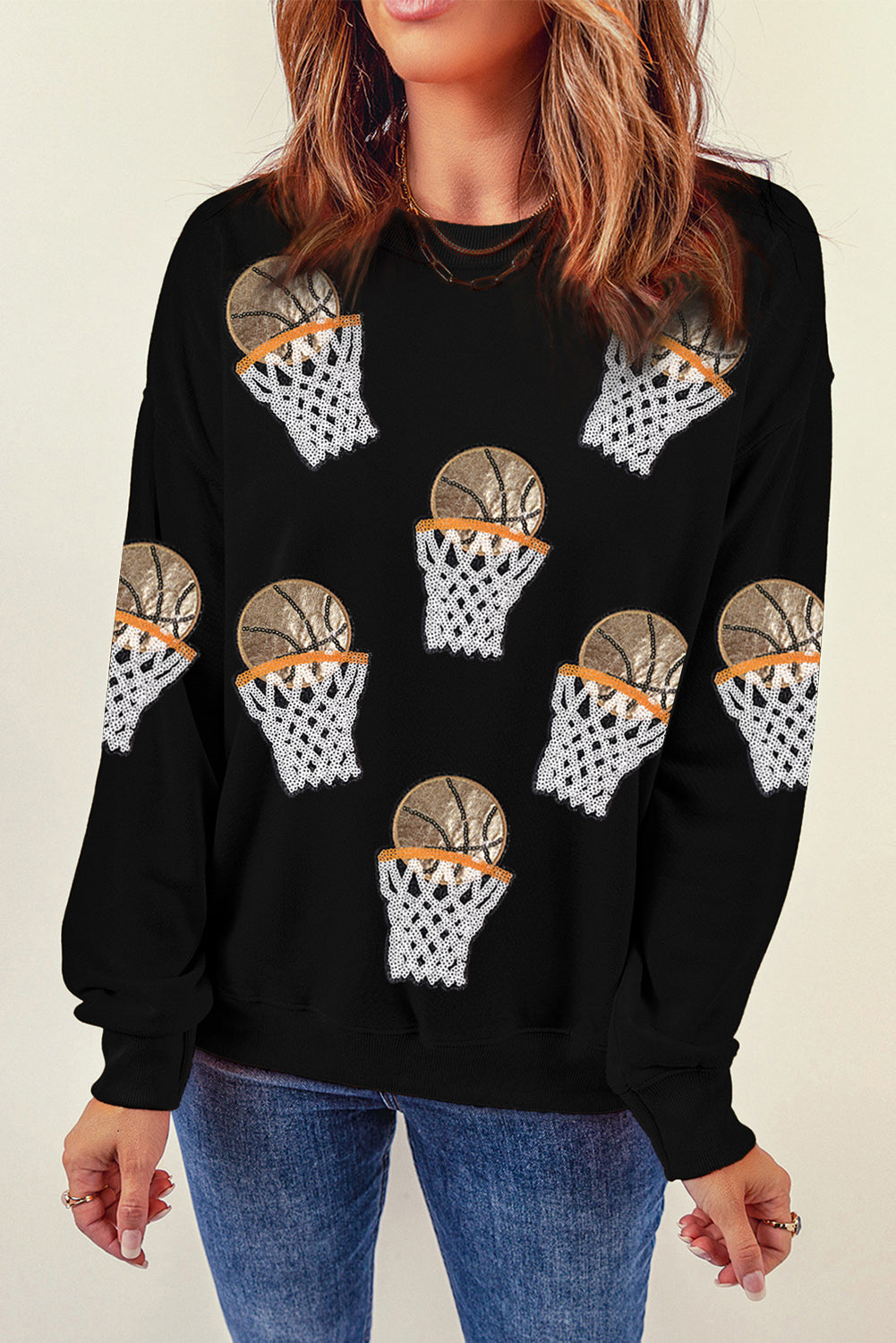 Black Basketball Patched Sweatshirt