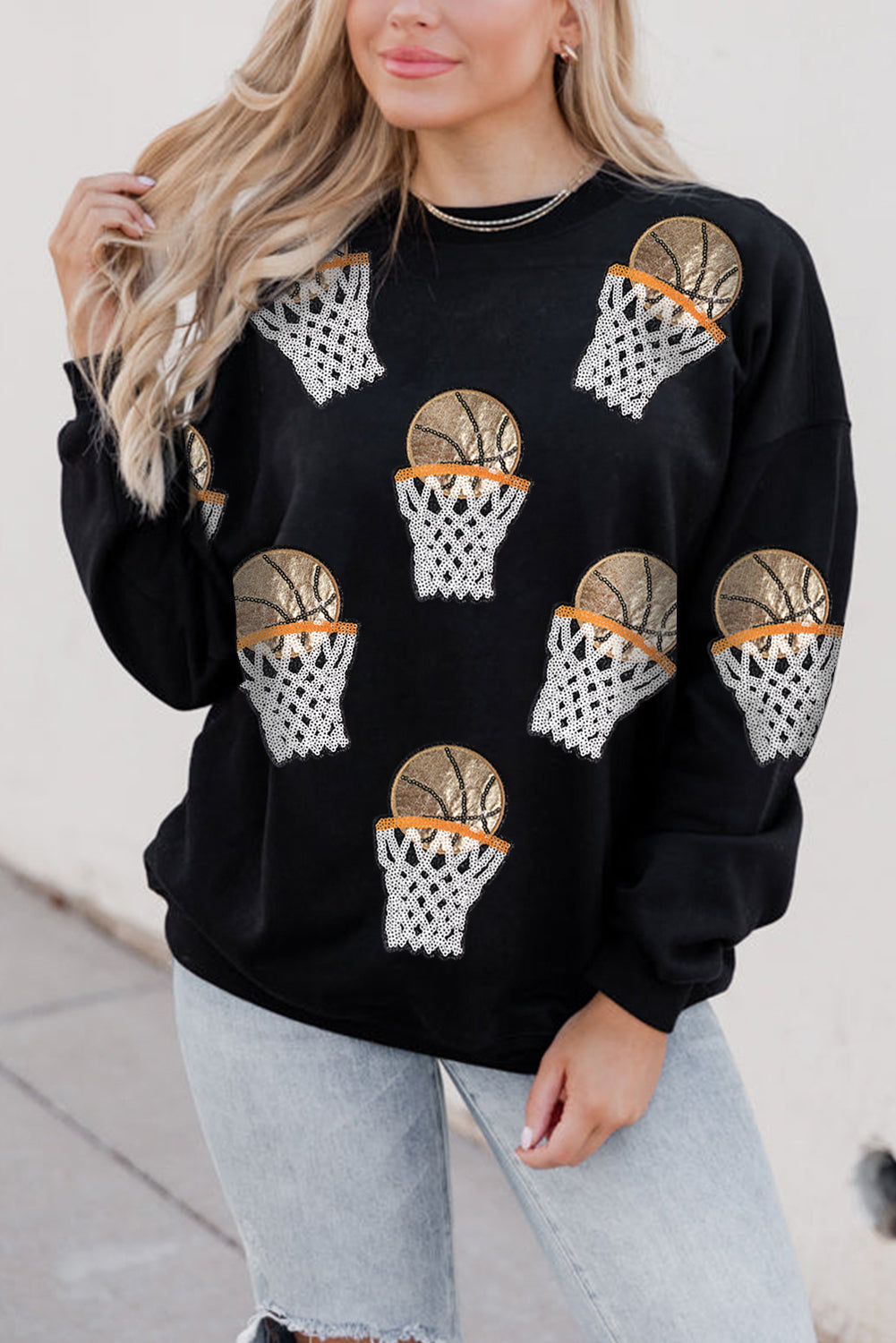 Black Basketball Patched Sweatshirt