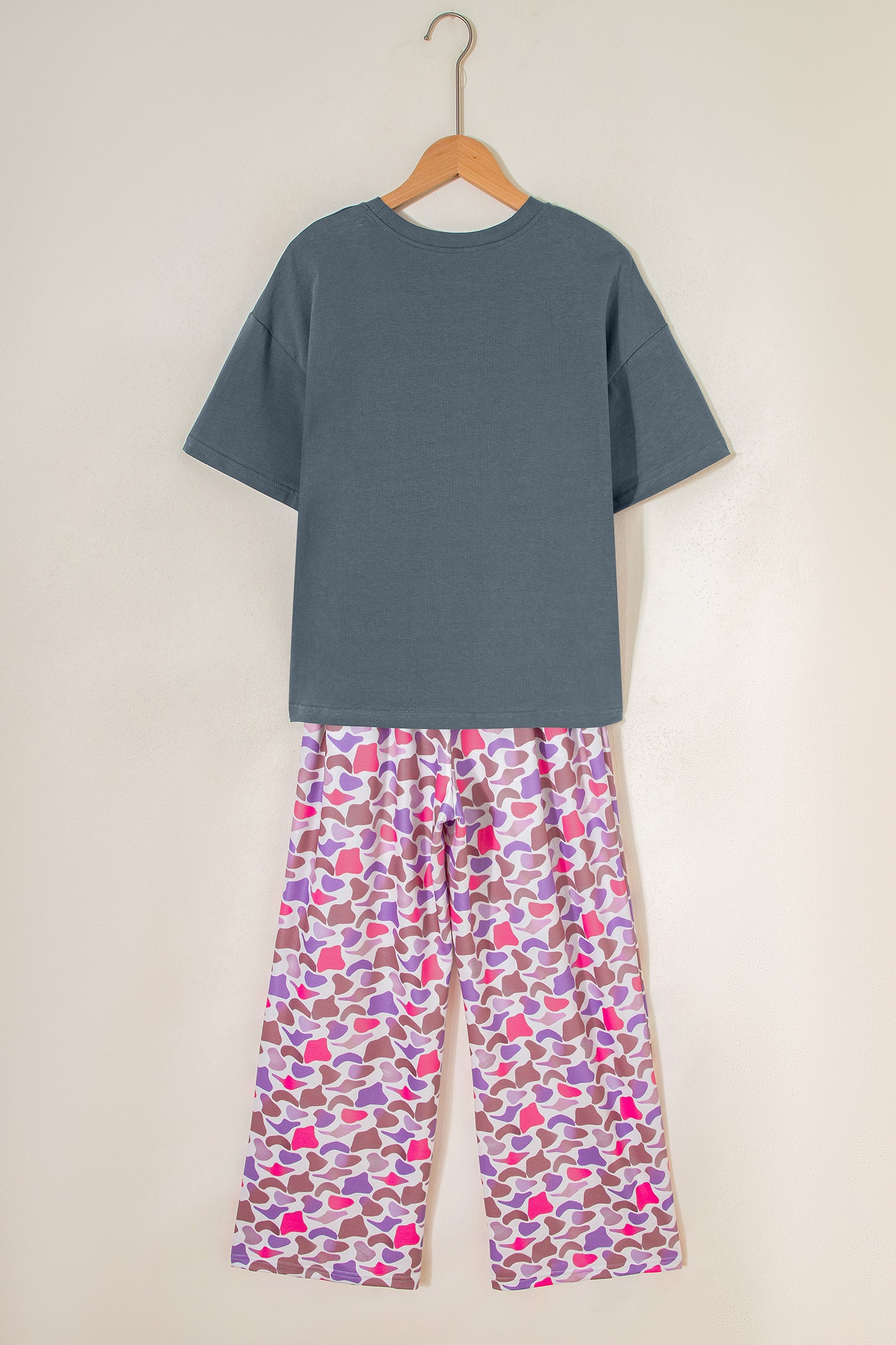 Medium Grey MAMA Letter Graphic Tee Camouflage Print Loose Pant Set