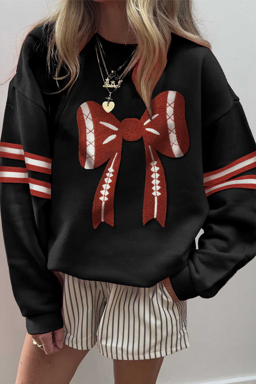 Black Varsity Football Bow Baggy Sweatshirt