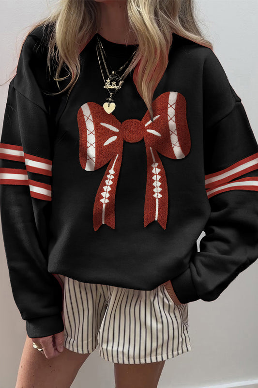 Black Varsity Football Bow Baggy Sweatshirt