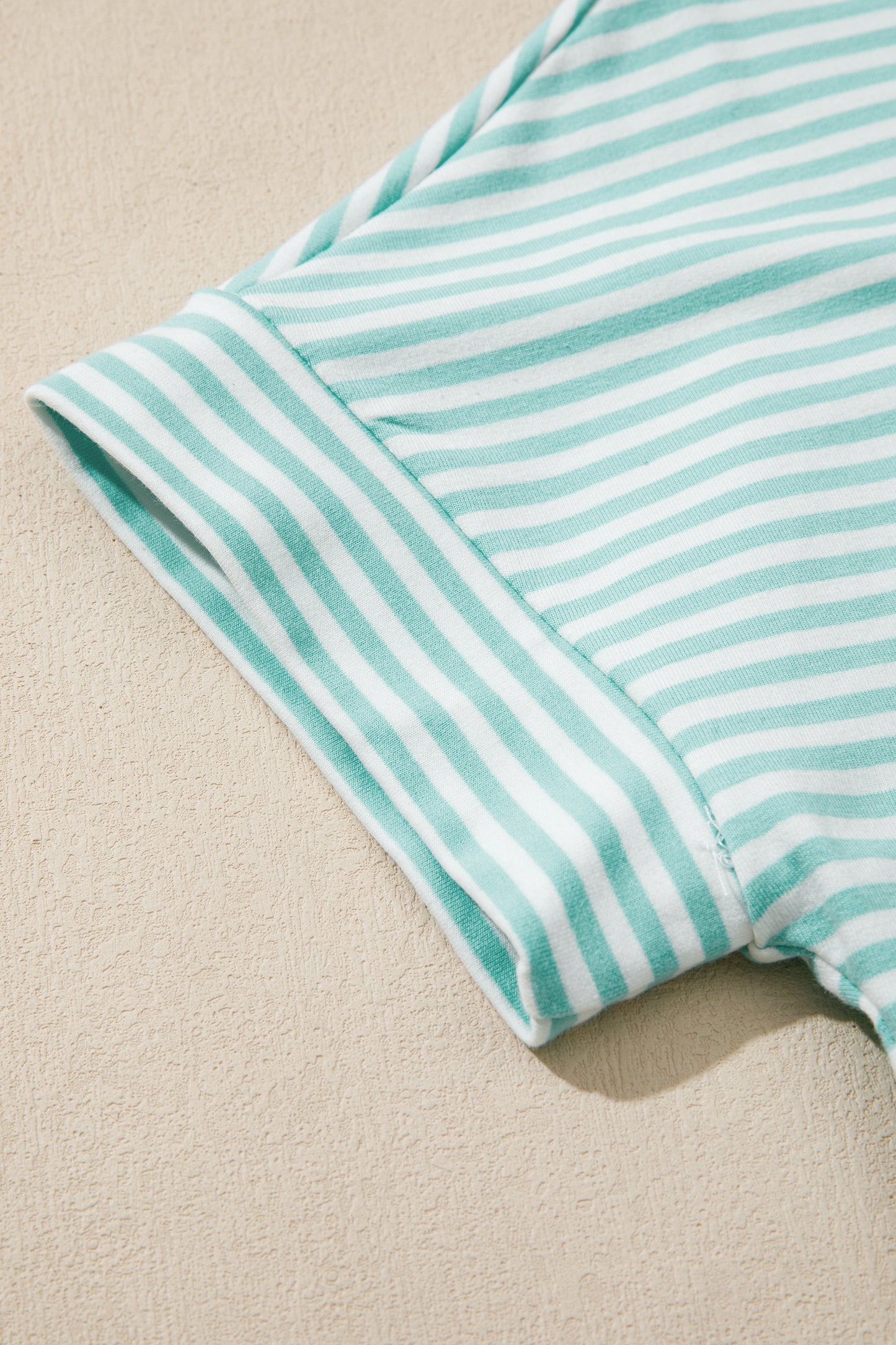 Pink Stripe Cuffed Sleeve Contrast Mock Neck Tee Casual 2pcs Short Set