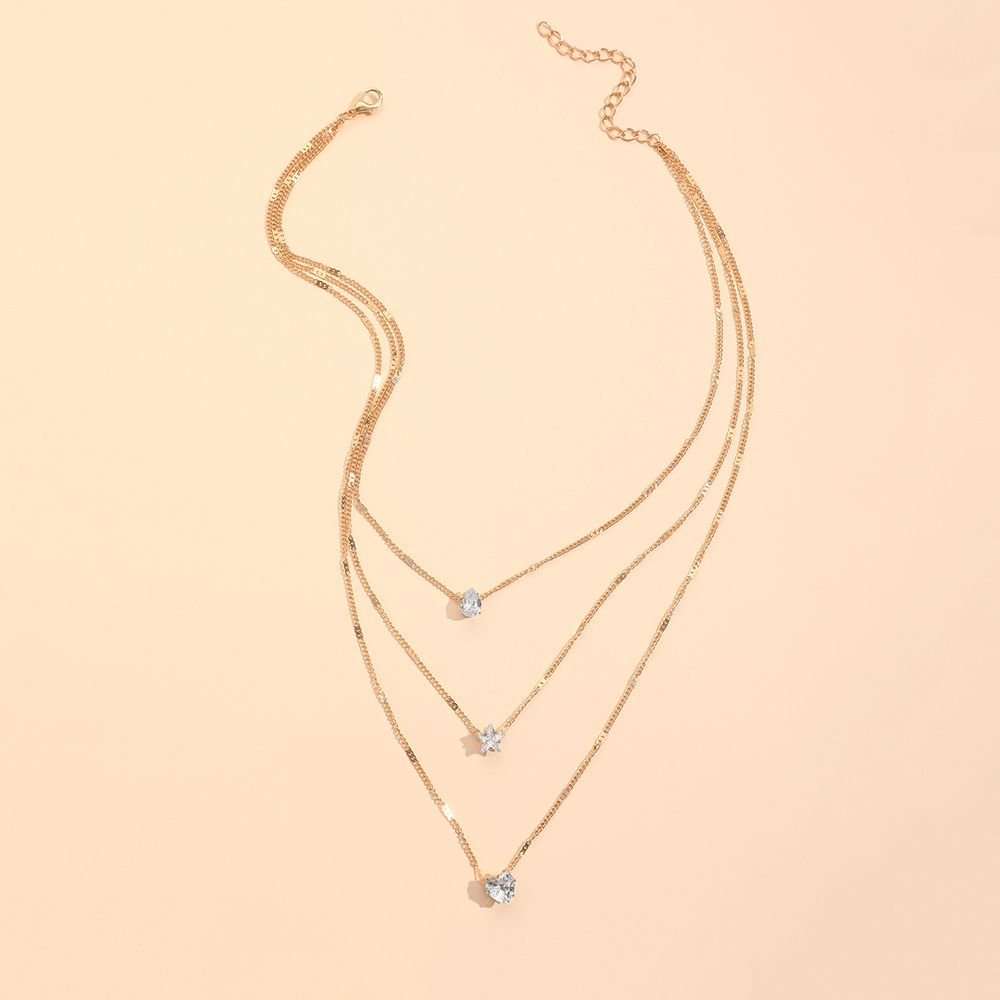 Zircon Necklace Multi-layer Five-pointed Star Love Water Drop Pendant